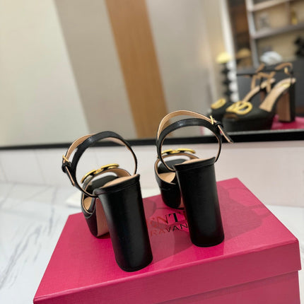 VLTN HIGH SANDAL 25S 115 MM IN BLACK LAMBSKIN WITH GOLD HARDWARE