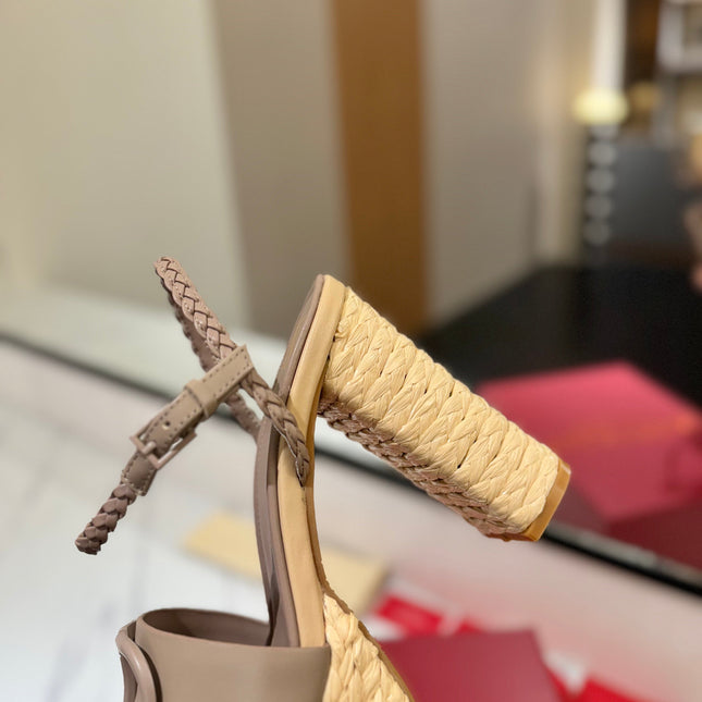 VLTN ESPADRILLE WEDGE SANDALS 25S 115 MM IN BEIGE BROWN LAMBSKIN