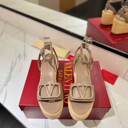 VLTN ESPADRILLE WEDGE SANDALS 25S 90 MM IN BEIGE BROWN LAMBSKIN STYLE 7