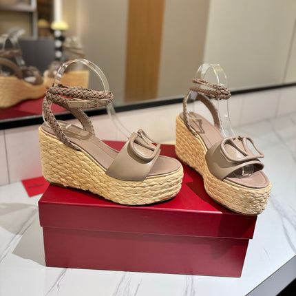 VLTN ESPADRILLE WEDGE SANDALS 25S 90 MM IN BEIGE BROWN LAMBSKIN STYLE 7