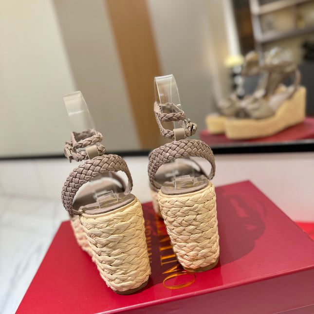 VLTN ESPADRILLE WEDGE SANDALS 25S 90 MM IN BEIGE BROWN LAMBSKIN STYLE 7