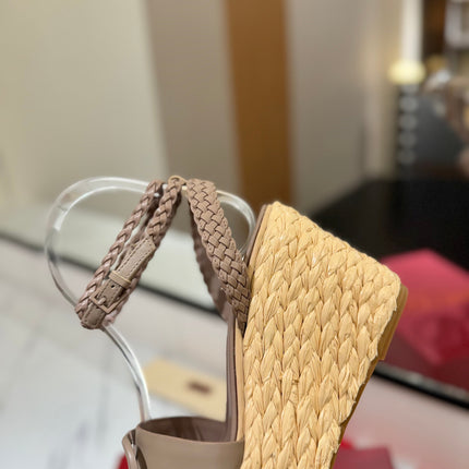 VLTN ESPADRILLE WEDGE SANDALS 25S 90 MM IN BEIGE BROWN LAMBSKIN STYLE 7