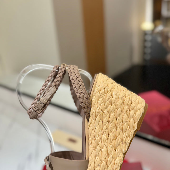 VLTN ESPADRILLE WEDGE SANDALS 25S 90 MM IN BEIGE BROWN LAMBSKIN STYLE 7