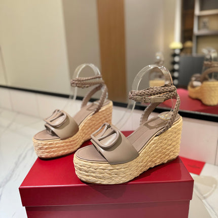 VLTN ESPADRILLE WEDGE SANDALS 25S 90 MM IN BEIGE BROWN LAMBSKIN STYLE 7