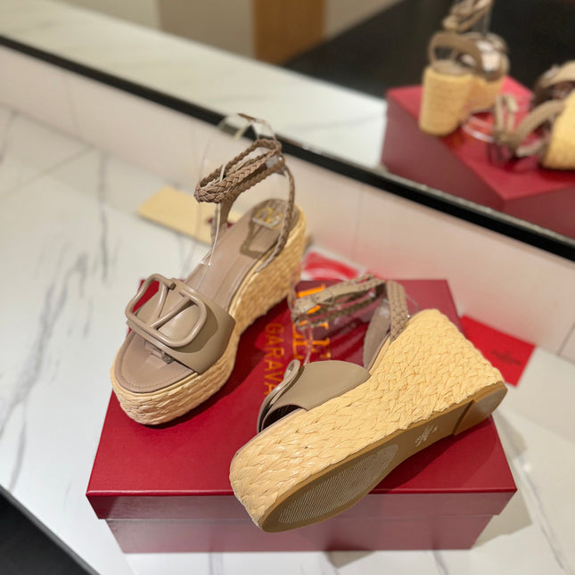 VLTN ESPADRILLE WEDGE SANDALS 25S 90 MM IN BEIGE BROWN LAMBSKIN STYLE 7