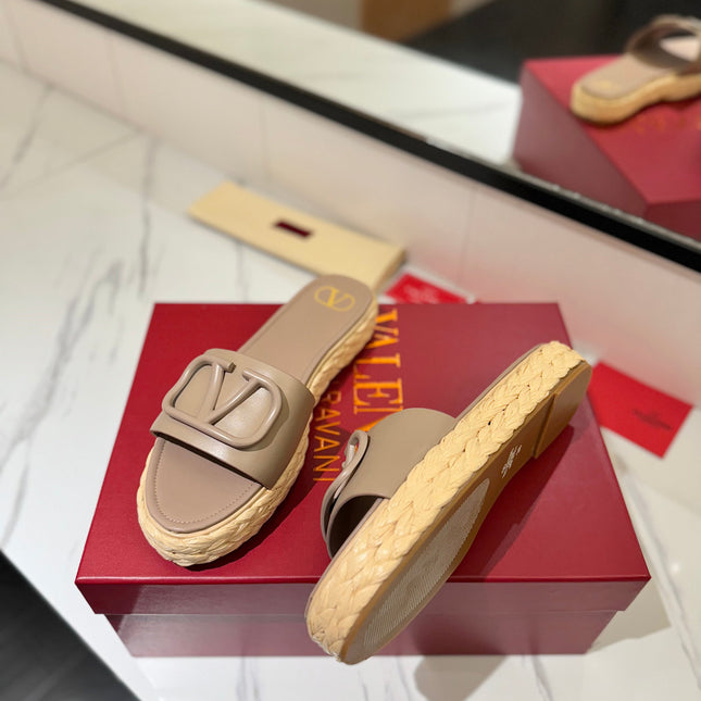 VLTN ESPADRILLE SLIDES 25S IN BEIGE BROWN LAMBSKIN STYLE 10