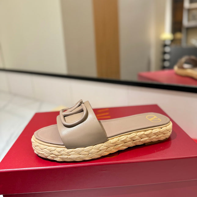 VLTN ESPADRILLE SLIDES 25S IN BEIGE BROWN LAMBSKIN STYLE 10