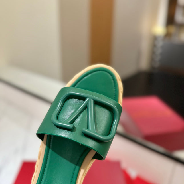 VLTN ESPADRILLE SLIDES 25S IN DARK GREEN LAMBSKIN STYLE 9