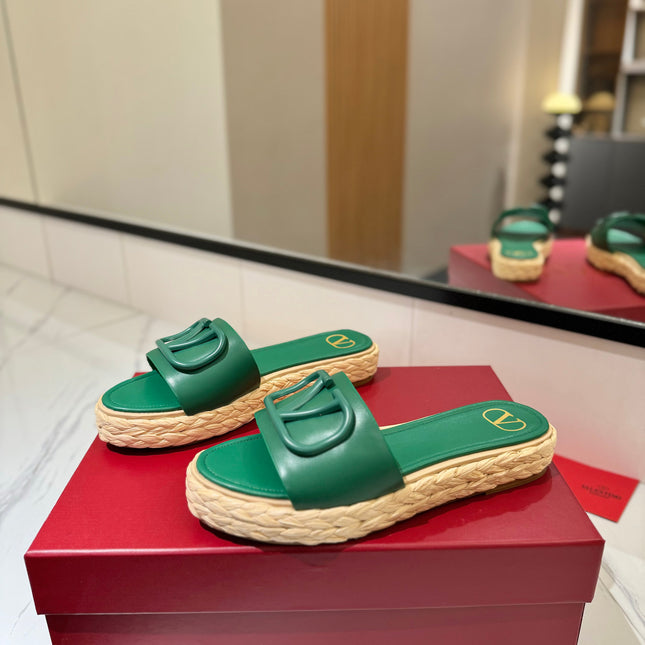 VLTN ESPADRILLE SLIDES 25S IN DARK GREEN LAMBSKIN STYLE 9