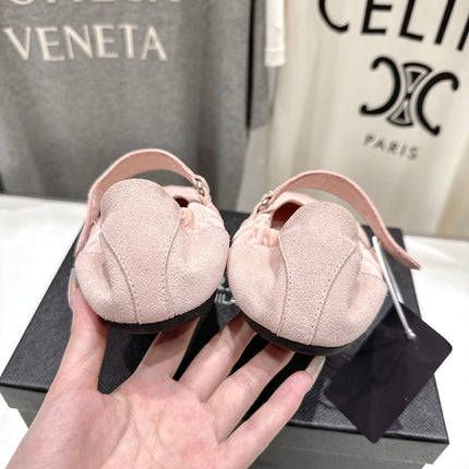PRADA 25S COLLAPSE RE NYLON AND SUEDE BALLERINAS IN BABY PINK