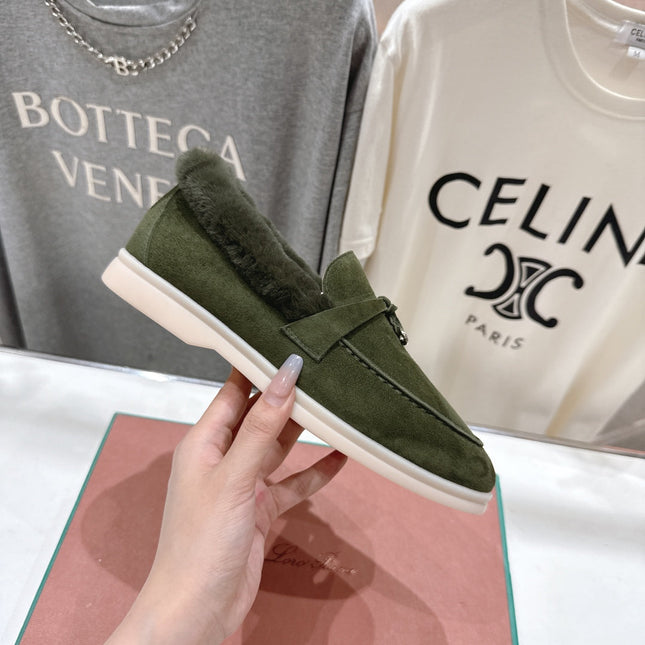 LP 25S SUMMER CHARMS WALK LOAFERS IN DARK OLIVE SUEDE AND FLEECE