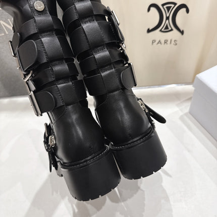 DIOR 25S BIKER BOOTS IN BLACK CALFSKIN WITH SILVER HARDWARE