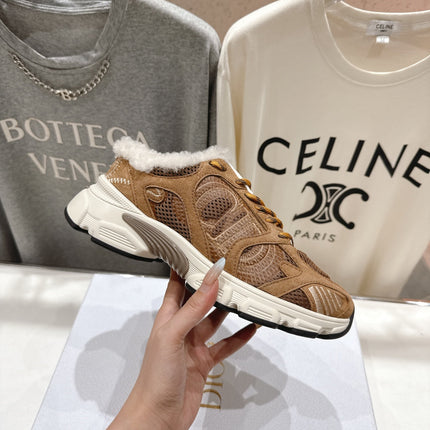 DIOR CHRONO SNEAKER 25S IN BROWN SUEDE AND MESH FABRIC