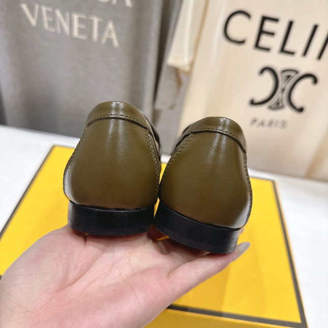 FENDI 25S LOAFERS IN DARK OLIVE BROWN CALFSKIN