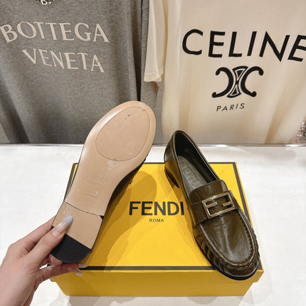 FENDI 25S LOAFERS IN DARK OLIVE BROWN CALFSKIN