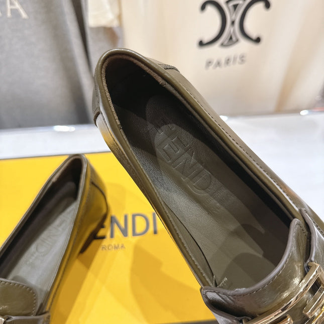 FENDI 25S LOAFERS IN DARK OLIVE BROWN CALFSKIN