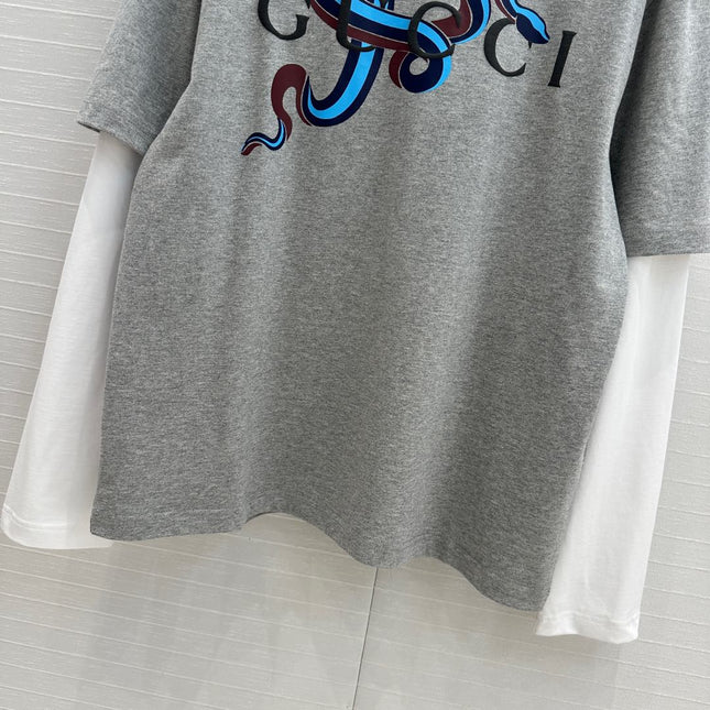Gucci 25 Printed Long-sleeved T-shirt Gray Cotton