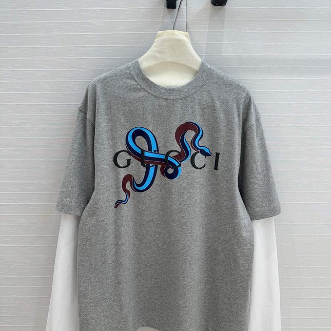 Gucci 25 Printed Long-sleeved T-shirt Gray Cotton