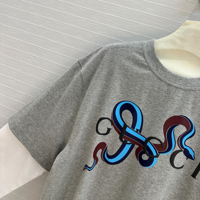 Gucci 25 Printed Long-sleeved T-shirt Gray Cotton