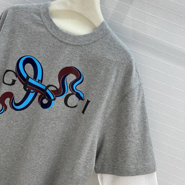 Gucci 25 Printed Long-sleeved T-shirt Gray Cotton