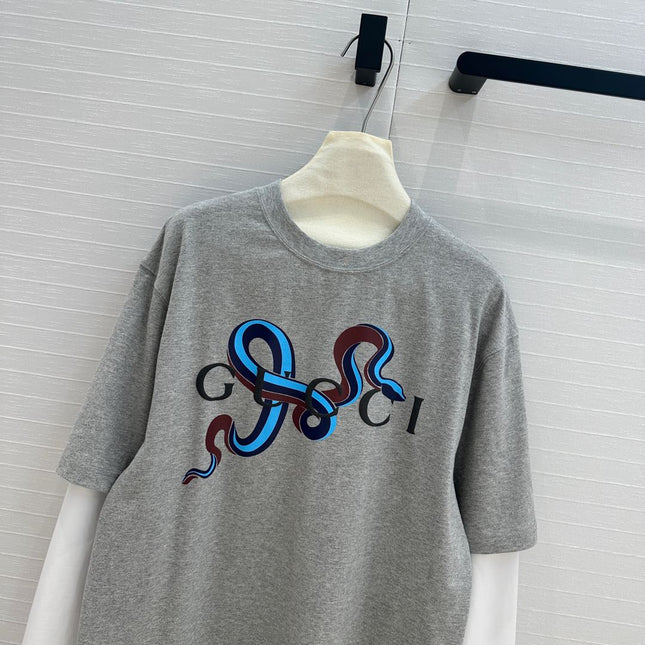 Gucci 25 Printed Long-sleeved T-shirt Gray Cotton