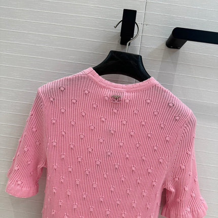 CC 25 Hollow Knitted T-shirt Pink cotton