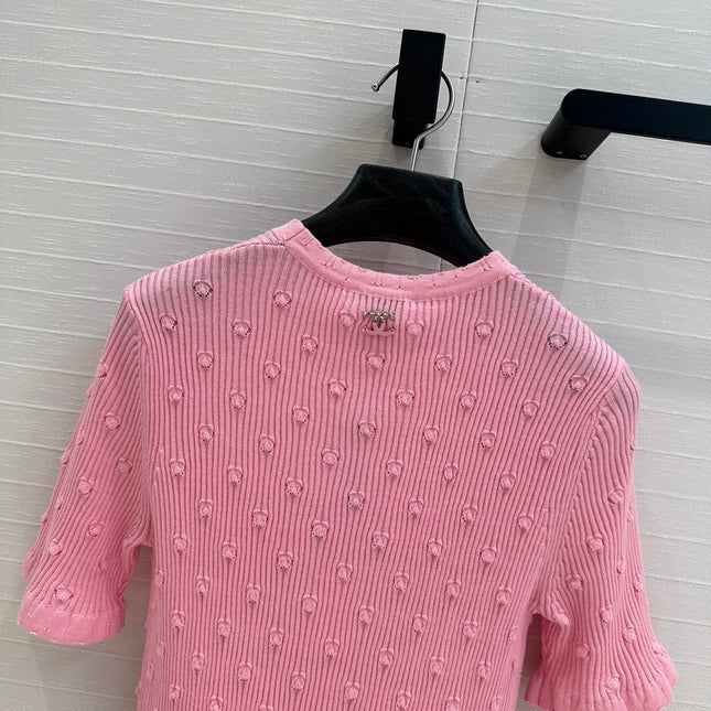 CC 25 Hollow Knitted T-shirt Pink cotton