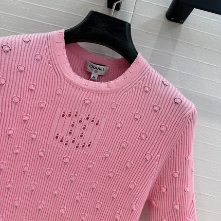 CC 25 Hollow Knitted T-shirt Pink cotton