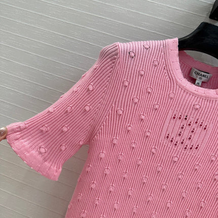 CC 25 Hollow Knitted T-shirt Pink cotton