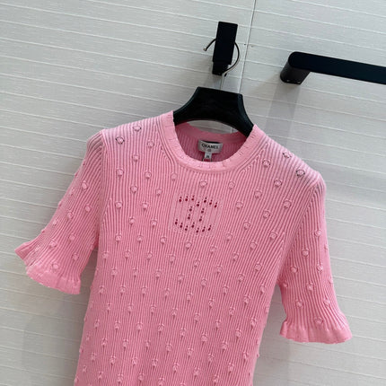 CC 25 Hollow Knitted T-shirt Pink cotton