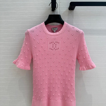 CC 25 Hollow Knitted T-shirt Pink cotton
