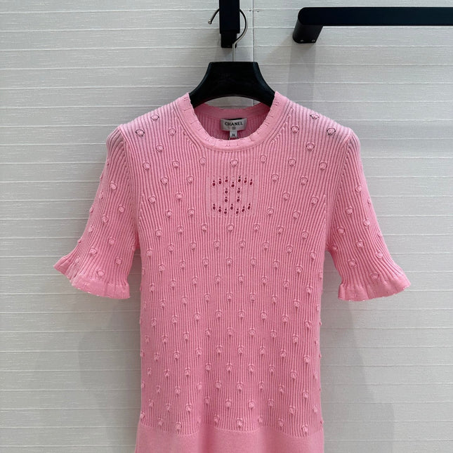 CC 25 Hollow Knitted T-shirt Pink cotton