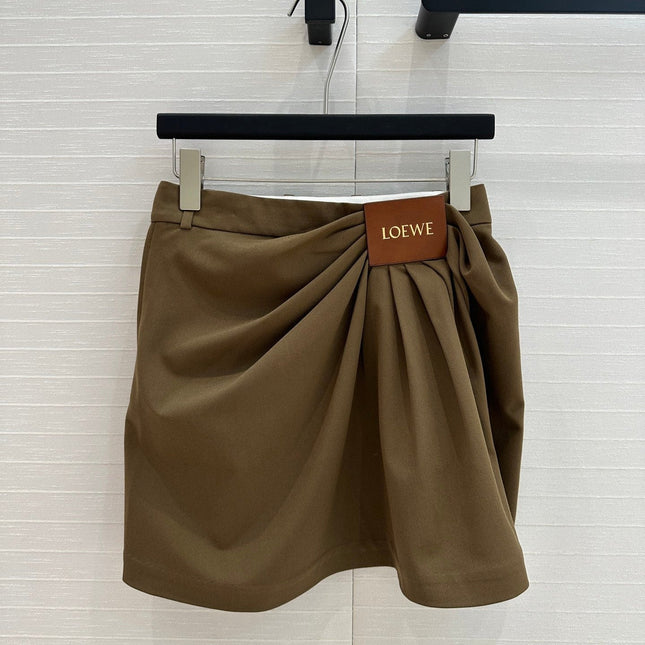 Loewe 25 Draped Skirt Khaki Brown Polyester Fiber