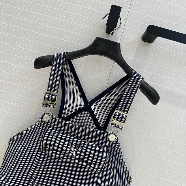 CC 25 Short Suspender Vest Dark Blue mix White Cotton