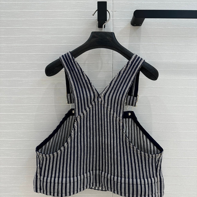 CC 25 Short Suspender Vest Dark Blue mix White Cotton