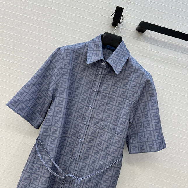 FENDI SHORT-SLEEVE SHIRT DRESS WITH DRAWSTRING WAIST 276178