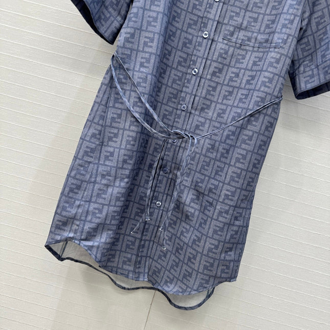 FENDI SHORT-SLEEVE SHIRT DRESS WITH DRAWSTRING WAIST 276178