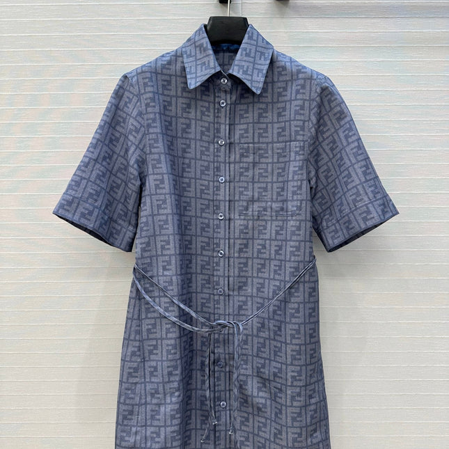 FENDI SHORT-SLEEVE SHIRT DRESS WITH DRAWSTRING WAIST 276178