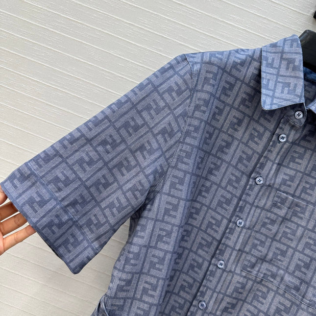 FENDI SHORT-SLEEVE SHIRT DRESS WITH DRAWSTRING WAIST 276178