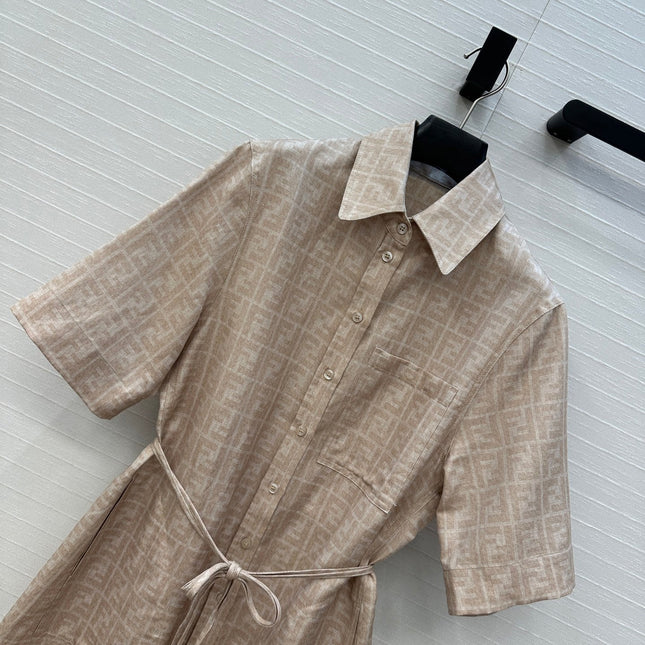 FENDI SHORT-SLEEVE SHIRT DRESS WITH DRAWSTRING WAIST 276180