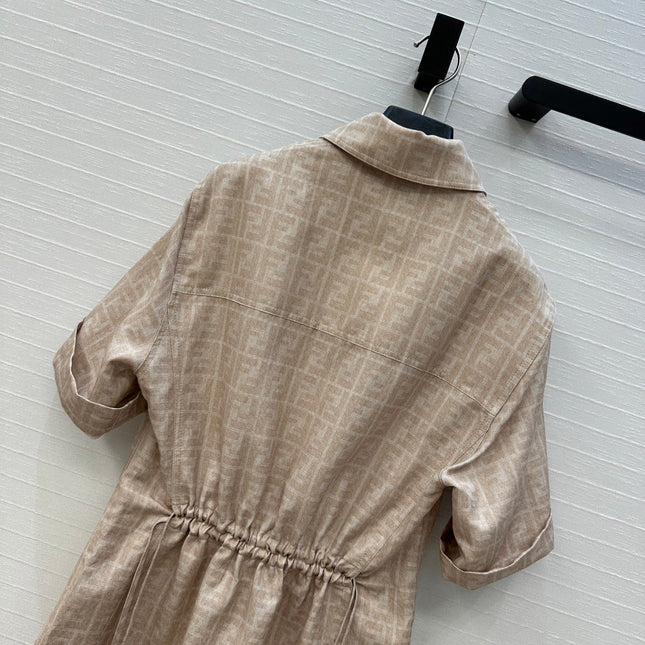 FENDI SHORT-SLEEVE SHIRT DRESS WITH DRAWSTRING WAIST 276180