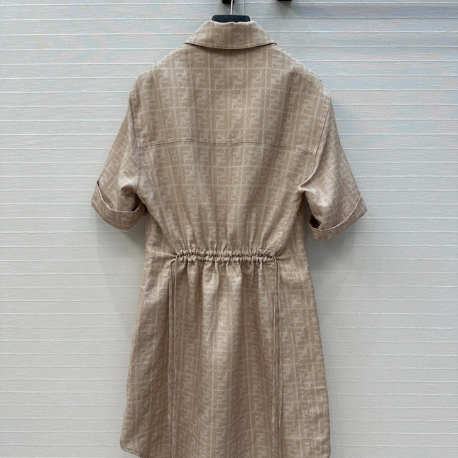 FENDI SHORT-SLEEVE SHIRT DRESS WITH DRAWSTRING WAIST 276180