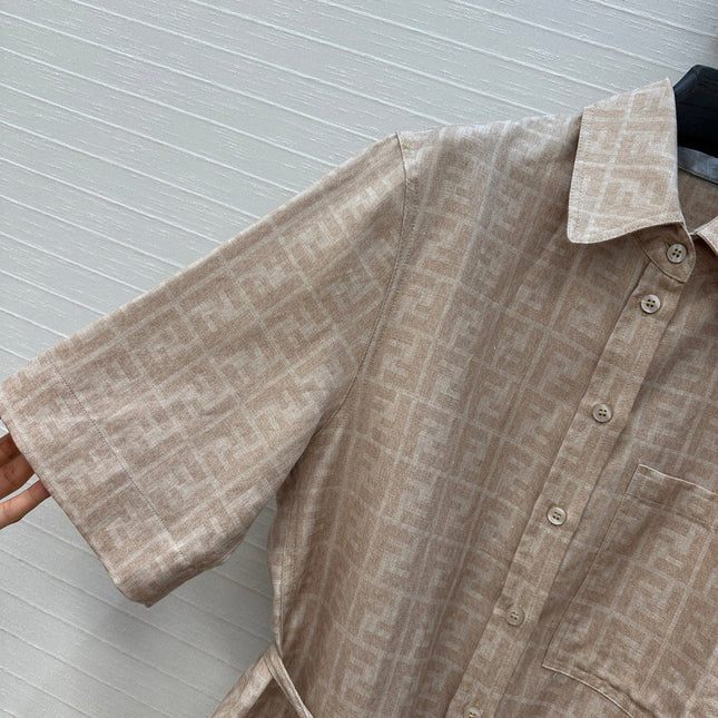 FENDI SHORT-SLEEVE SHIRT DRESS WITH DRAWSTRING WAIST 276180