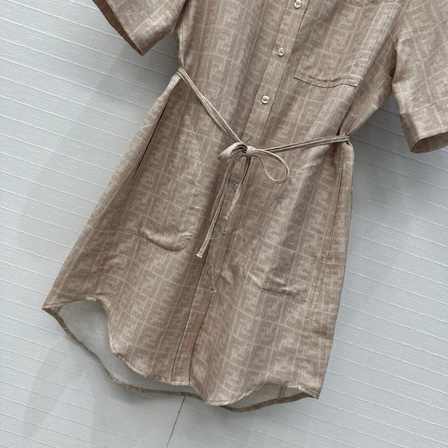 FENDI SHORT-SLEEVE SHIRT DRESS WITH DRAWSTRING WAIST 276180
