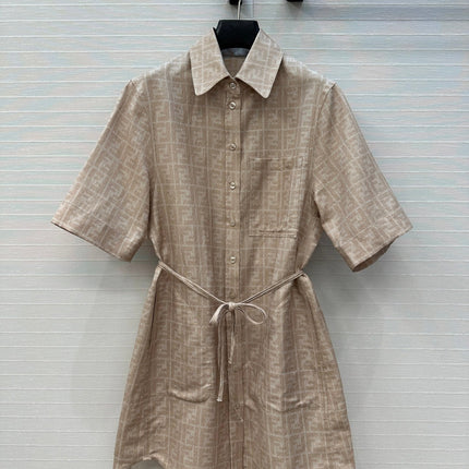 FENDI SHORT-SLEEVE SHIRT DRESS WITH DRAWSTRING WAIST 276180