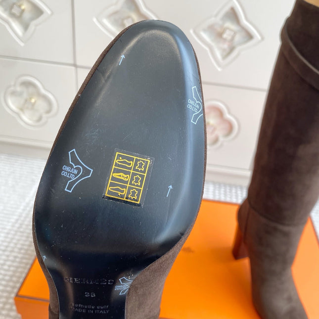 HM 25S TALL BOOTS 90 MM IN DARK BROWN SUEDE