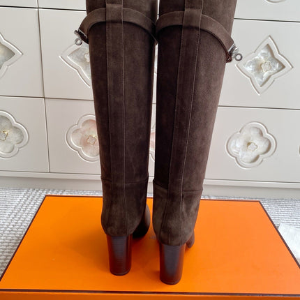 HM 25S TALL BOOTS 90 MM IN DARK BROWN SUEDE