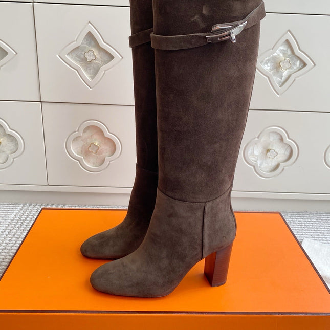 HM 25S TALL BOOTS 90 MM IN DARK BROWN SUEDE