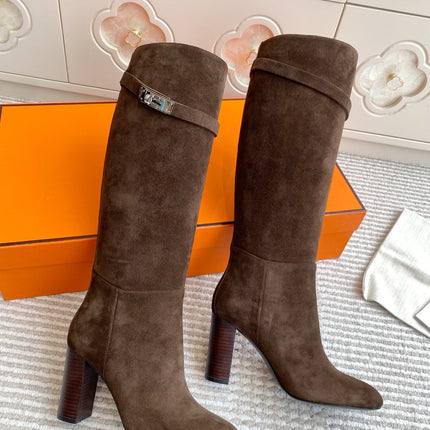 HM 25S TALL BOOTS 90 MM IN DARK BROWN SUEDE