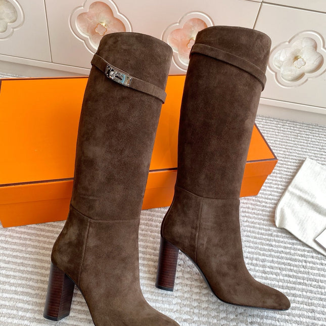 HM 25S TALL BOOTS 90 MM IN DARK BROWN SUEDE